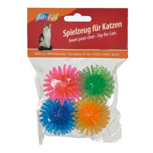 Kattelegetøj pindsvinebold 4 stk/pk 5 cm ass farve