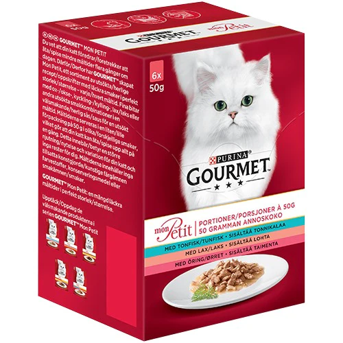Adult, menuboks pouch fisk 3 varianter 6x50 g