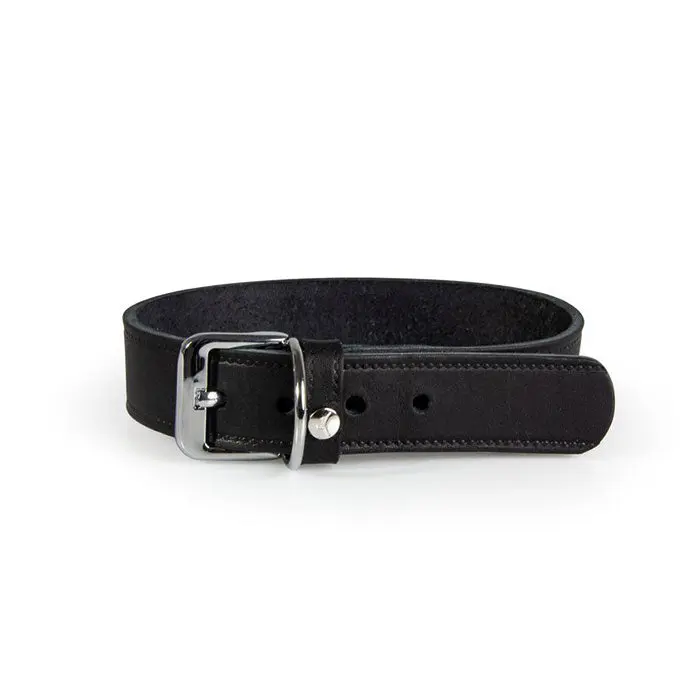 Læder halsbånd Weinheim 32-39 cm sort bred