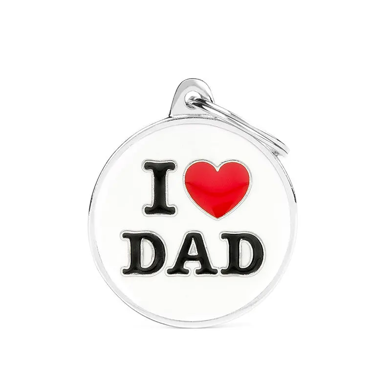 Navnetegn cirkel I LOVE DAD big 3,93x3,17 cm hvid/sølv