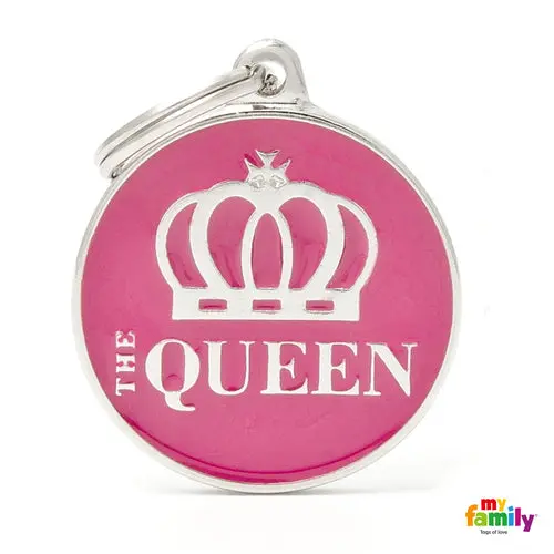 Navnetegn cirkel THE QUEEN big 3,93x3,17 cm pink/sølv